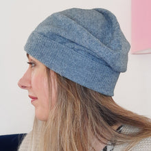 Load image into Gallery viewer, 100% Lambswool Blue Marl Longer Slouchie Hat
