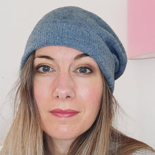 Load image into Gallery viewer, 100% Lambswool Blue Marl Longer Slouchie Hat