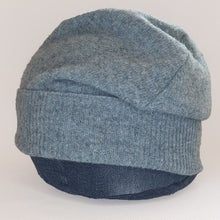 Load image into Gallery viewer, 100% Lambswool Blue Marl Longer Slouchie Hat