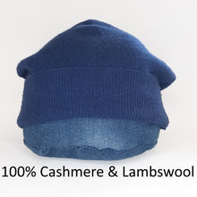 Load image into Gallery viewer, 100% Cashmere and Lambswool Navy Blue Slouchie Hat