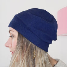 Load image into Gallery viewer, 100% Cashmere and Lambswool Navy Blue Slouchie Hat