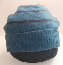 Load image into Gallery viewer, 100% Lambswool Blue and Navy Stripe Beanie Hat