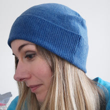 Load image into Gallery viewer, 100% Cashmere Denim Blue Beanie Hat
