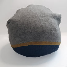 Load image into Gallery viewer, 100% Lambswool Grey and Yellow Beanie Hat