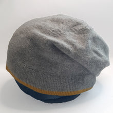 Load image into Gallery viewer, 100% Lambswool Grey and Yellow Beanie Hat