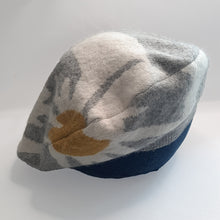 Load image into Gallery viewer, 100% Lambswool and Angora Yellow and Grey Flower Beret Hat
