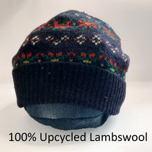 Load image into Gallery viewer, 100% Lambswool Navy Fair Isle Beanie Hat