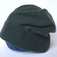 Load image into Gallery viewer, 100% Lambswool Dark Green Slouchie Hat