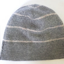 Load image into Gallery viewer, 100% Lambswool Grey and Beige Stripe Slouchie Hat