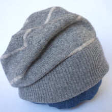 Load image into Gallery viewer, 100% Lambswool Grey and Beige Strip Slouchie Hat
