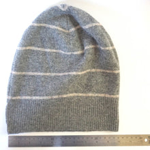 Load image into Gallery viewer, 100% Lambswool Grey and Beige Strip Slouchie Hat