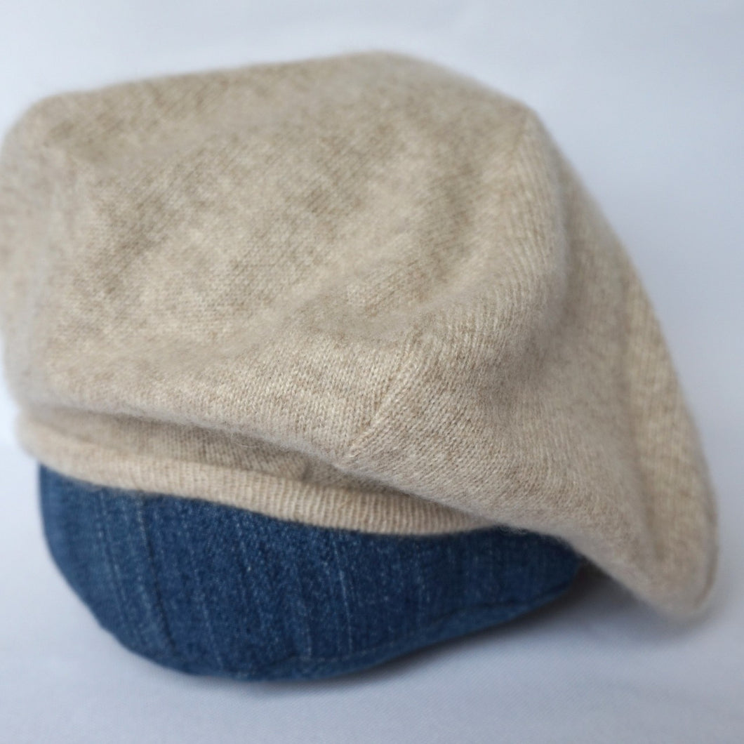 100% Cashmere Beige Panelled Beret Hat