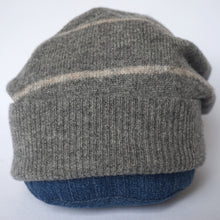 Load image into Gallery viewer, 100% Lambswool Grey and Beige Stripe Slouchie Hat
