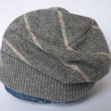 Load image into Gallery viewer, 100% Lambswool Grey and Beige Stripe Slouchie Hat