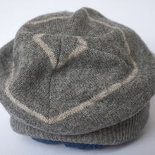 Load image into Gallery viewer, 100% Lambswool Grey and Beige Stripe Slouchie Hat