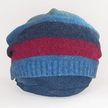 Load image into Gallery viewer, 100% Lambswool Blue, Maroon and Beige Stripe Slouchie Hat