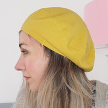 Load image into Gallery viewer, 100% Cashmere Yellow Beret Handcrafted Upcycled Hat