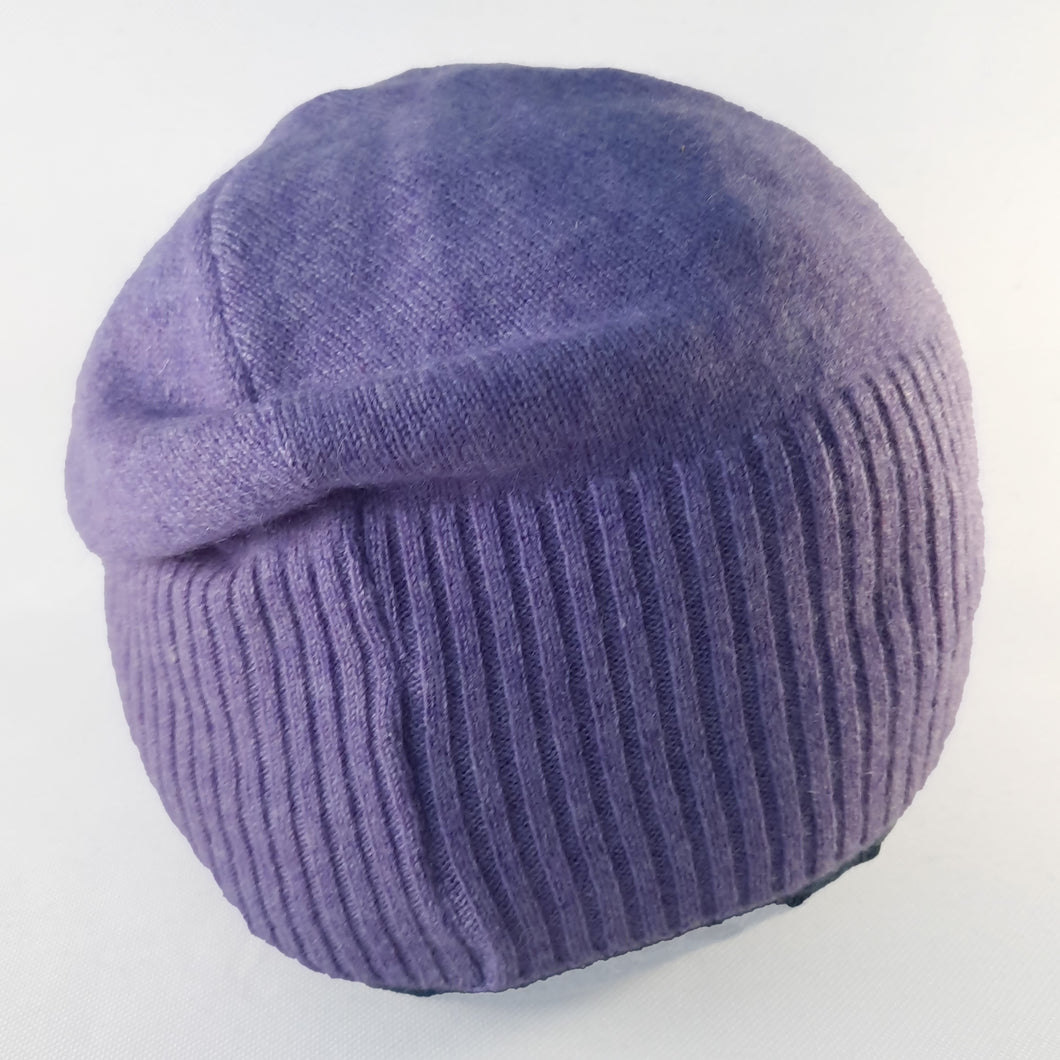 100% Lilac Purple Cashmere Beanie Hat