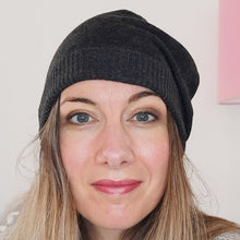 Load image into Gallery viewer, 100% Cashmere and Lambswool Slate Grey Slouchie Hat
