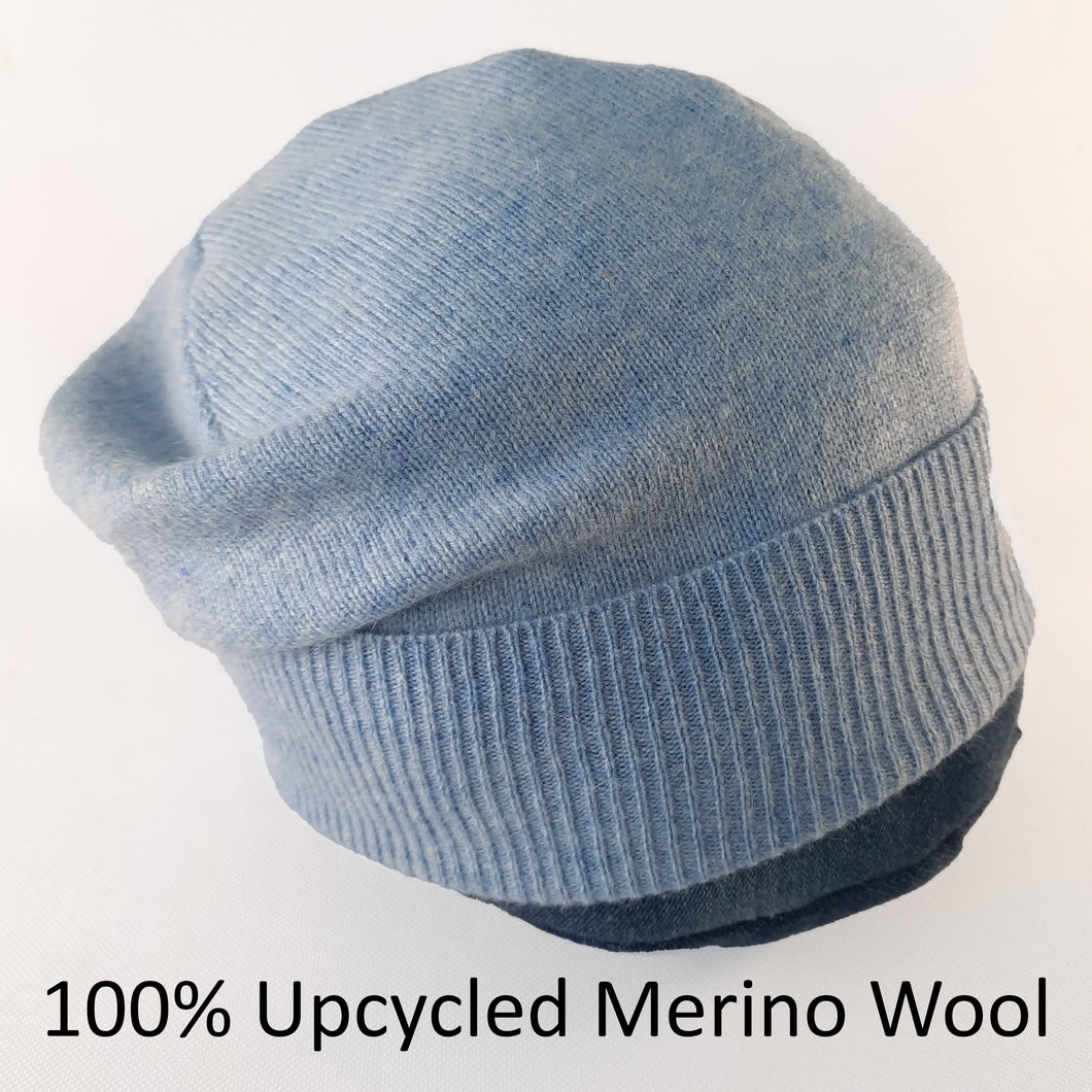 100% Baby Blue Merino Wool Beanie Hat