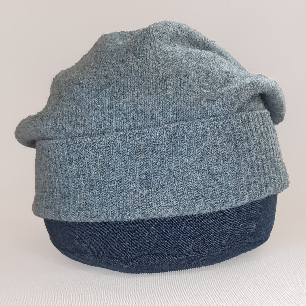 100% Lambswool Blue Marl Longer Slouchie Hat