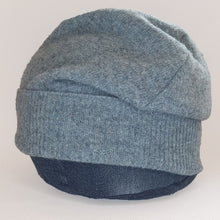 Load image into Gallery viewer, 100% Lambswool Blue Marl Longer Slouchie Hat
