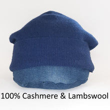Load image into Gallery viewer, 100% Cashmere and Lambswool Navy Blue Slouchie Hat
