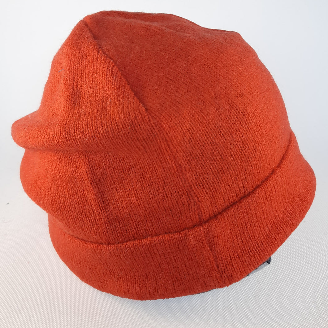 100% Lambswool Flame Orange Brimless Beanie Hat