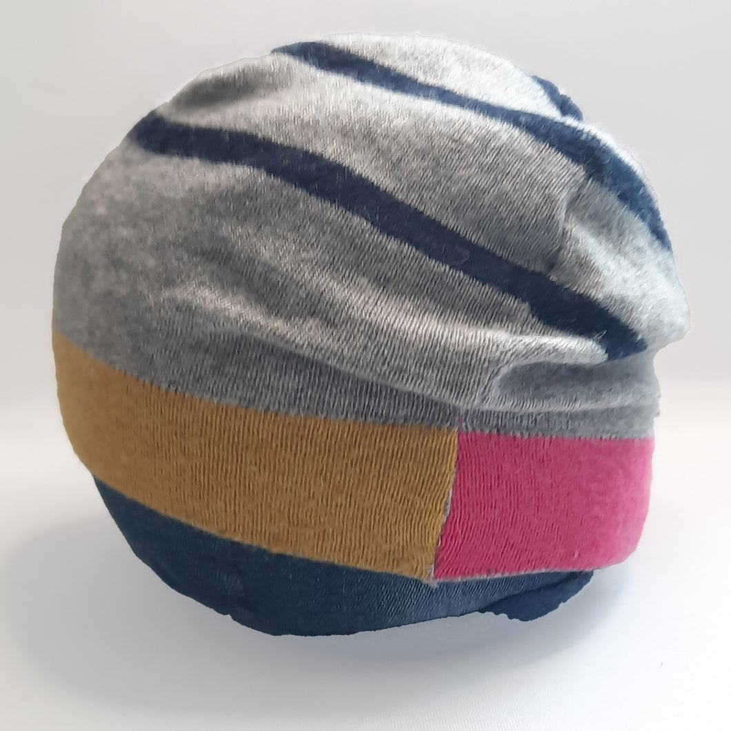 100% Lambswool and Angora Grey, Yellow and Pink Beanie Hat