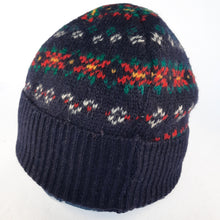 Load image into Gallery viewer, 100% Lambswool Navy Fair Isle Beanie Hat
