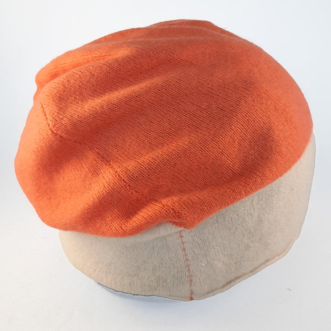 100% Cashmere Orange and Cream Slouchie Hat