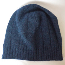 Load image into Gallery viewer, 100% Lambswool Teal and Navy Beanie Hat

