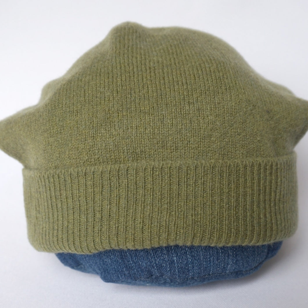 100% Olive Green Lambswool Slouchie Hat