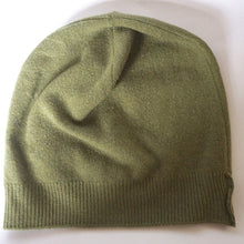 Load image into Gallery viewer, 100% Olive Green Lambswool Slouchie Hat

