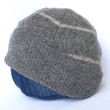 Load image into Gallery viewer, 100% Lambswool Grey and Beige Stripe Slouchie Hat
