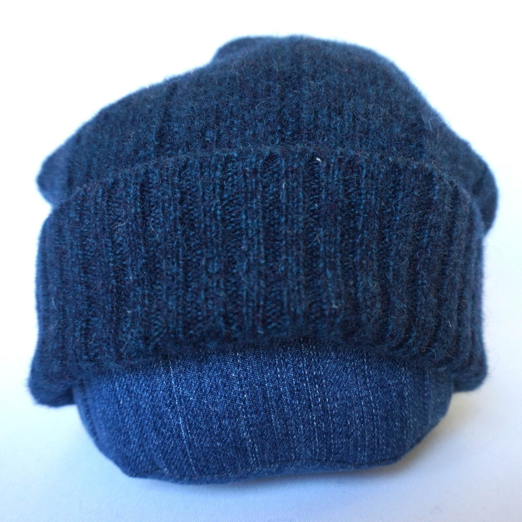 100% Lambswool Blue Marl Extra Thick Slouchie Hat