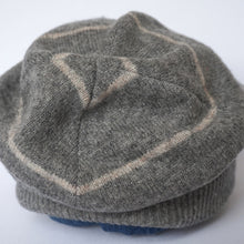 Load image into Gallery viewer, 100% Lambswool Grey and Beige Stripe Slouchie Hat
