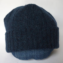 Load image into Gallery viewer, 100% Lambswool Teal and Navy Beanie Hat
