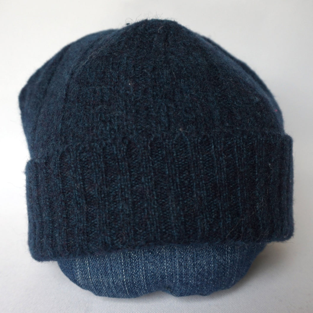 100% Lambswool Teal and Navy Beanie Hat