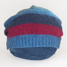 Load image into Gallery viewer, 100% Lambswool Blue, Maroon and Beige Stripe Slouchie Hat
