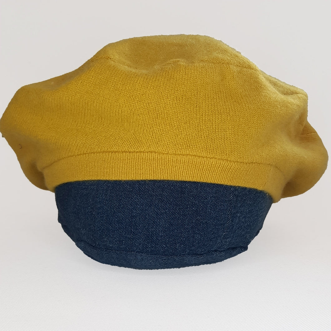 100% Cashmere Yellow Beret Handcrafted Upcycled Hat